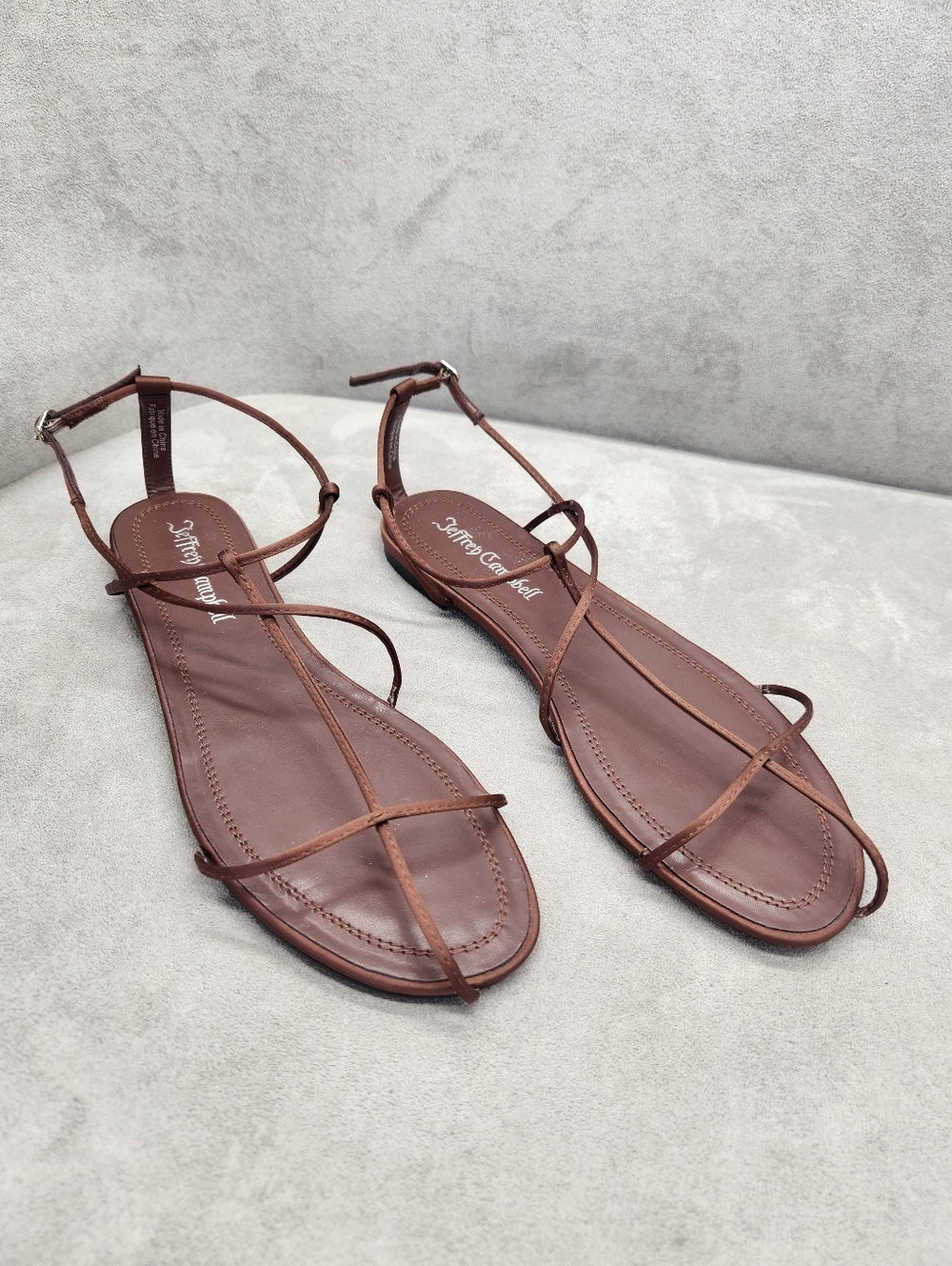 Jeffrey Campbell Sandals 8 Chocolate Brown Satin Trawl Strappy Dainty New $135 - Picture 3 of 12